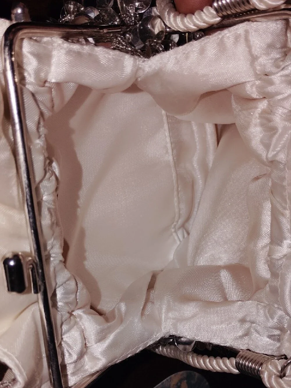 Nina Ricci Paris,Sequin & Bead White Drawstring Wristlet